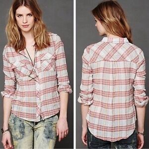 Free People We The Free Plaid Button-Up Shirt Size M 100% Cotton